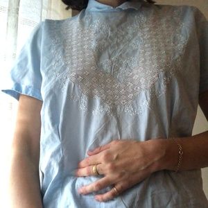 Vintage Cotton Short-Sleeved Blouse